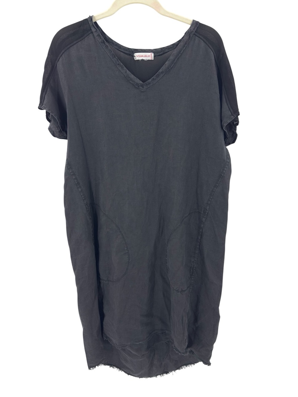 XCVI Wearables Linen Cotton Dress Size Small Lagenlook Raw High Low Hem Black